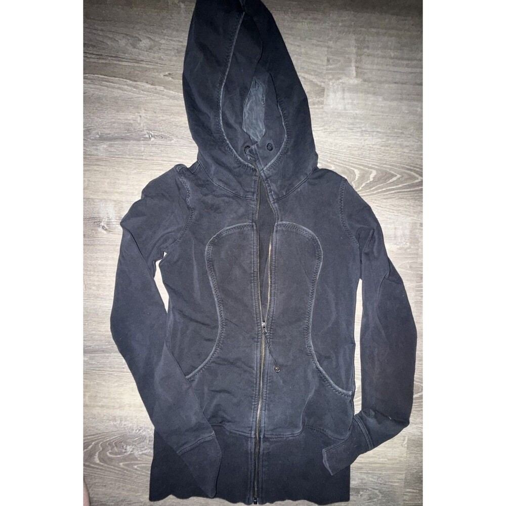 Vtg Lululemon Scuba Hoodie Women’s 6-8 Black Full Zip Yoga Jacket Thumb Holes